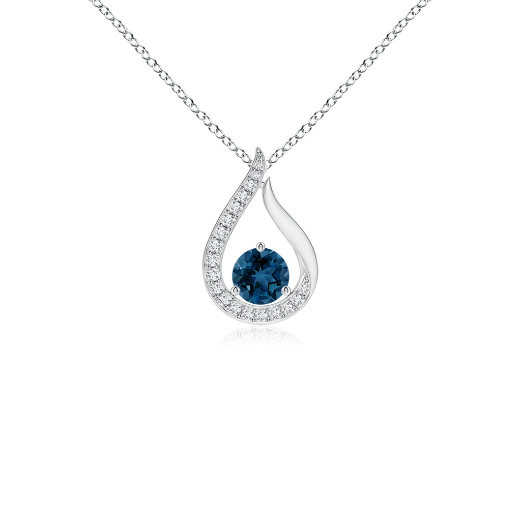 4mm AAA Floating London Blue Topaz Tulip Pendant with Diamonds in White Gold