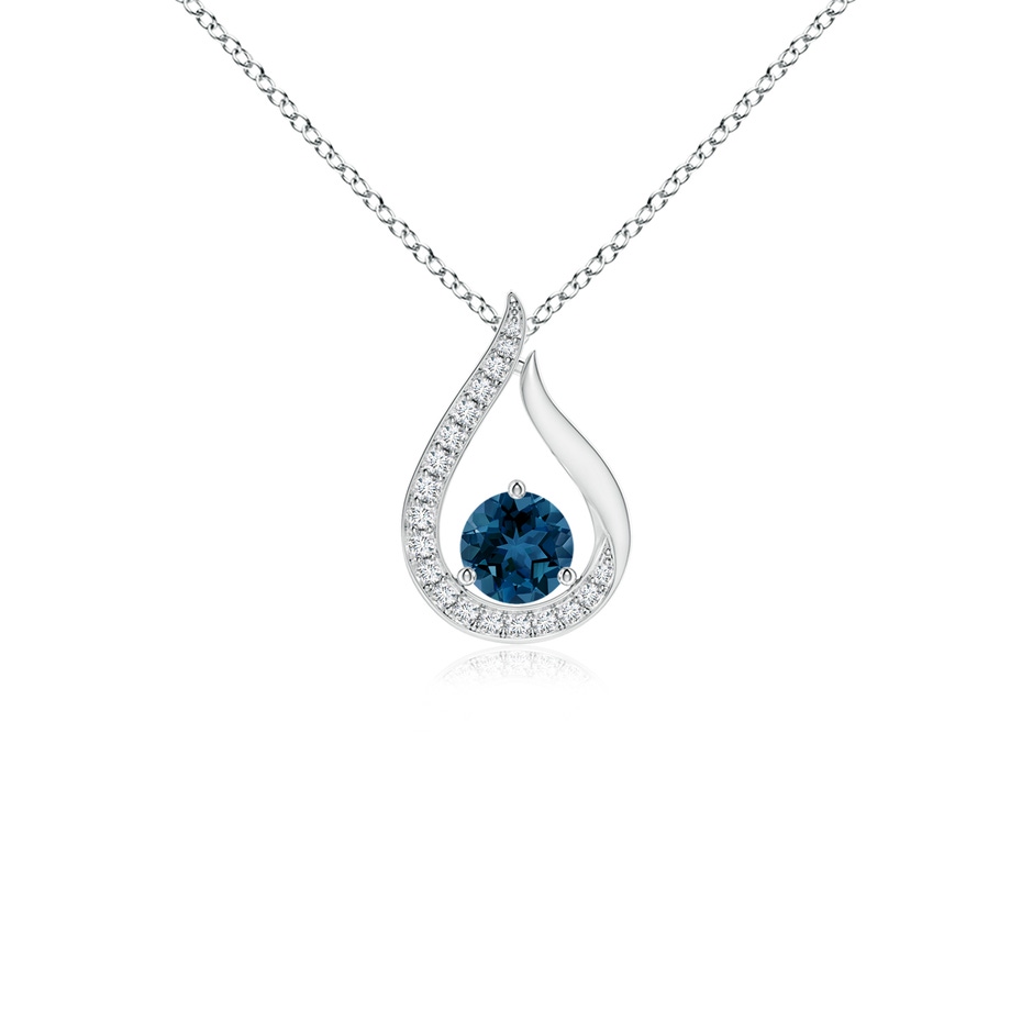 4mm AAA Floating London Blue Topaz Tulip Pendant with Diamonds in White Gold 