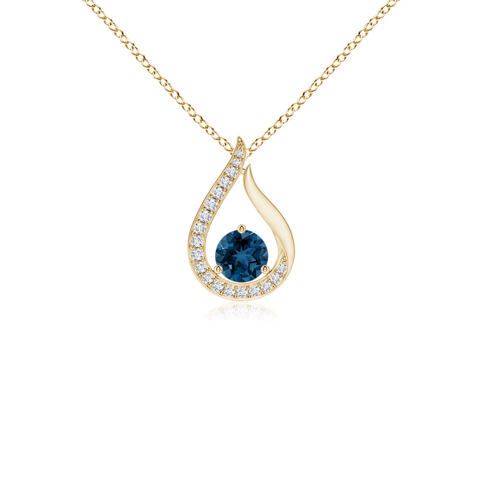 4mm AAA Floating London Blue Topaz Tulip Pendant with Diamonds in Yellow Gold 
