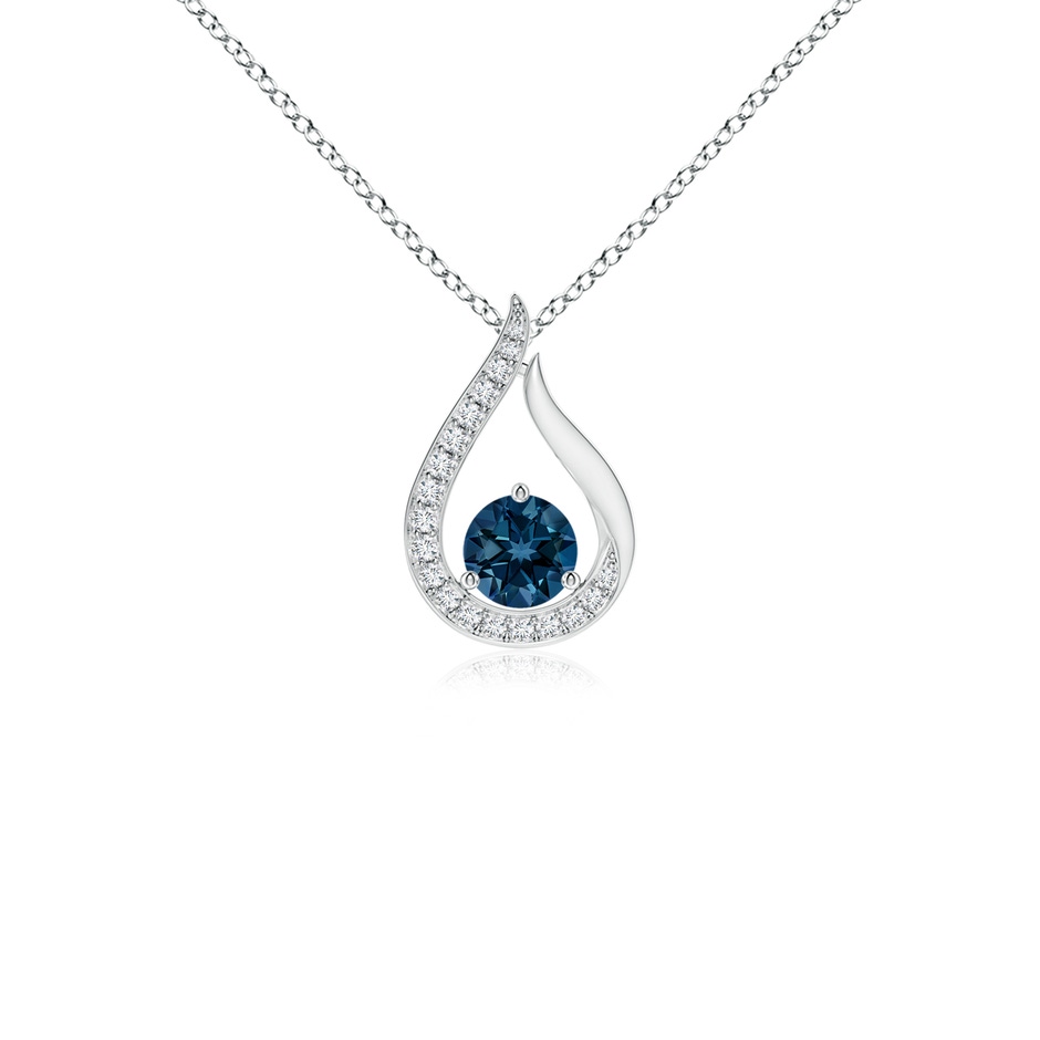 4mm AAAA Floating London Blue Topaz Tulip Pendant with Diamonds in White Gold 