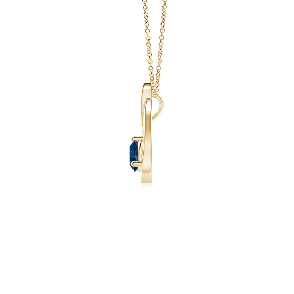 4mm AAAA Floating London Blue Topaz Tulip Pendant with Diamonds in Yellow Gold - side 199