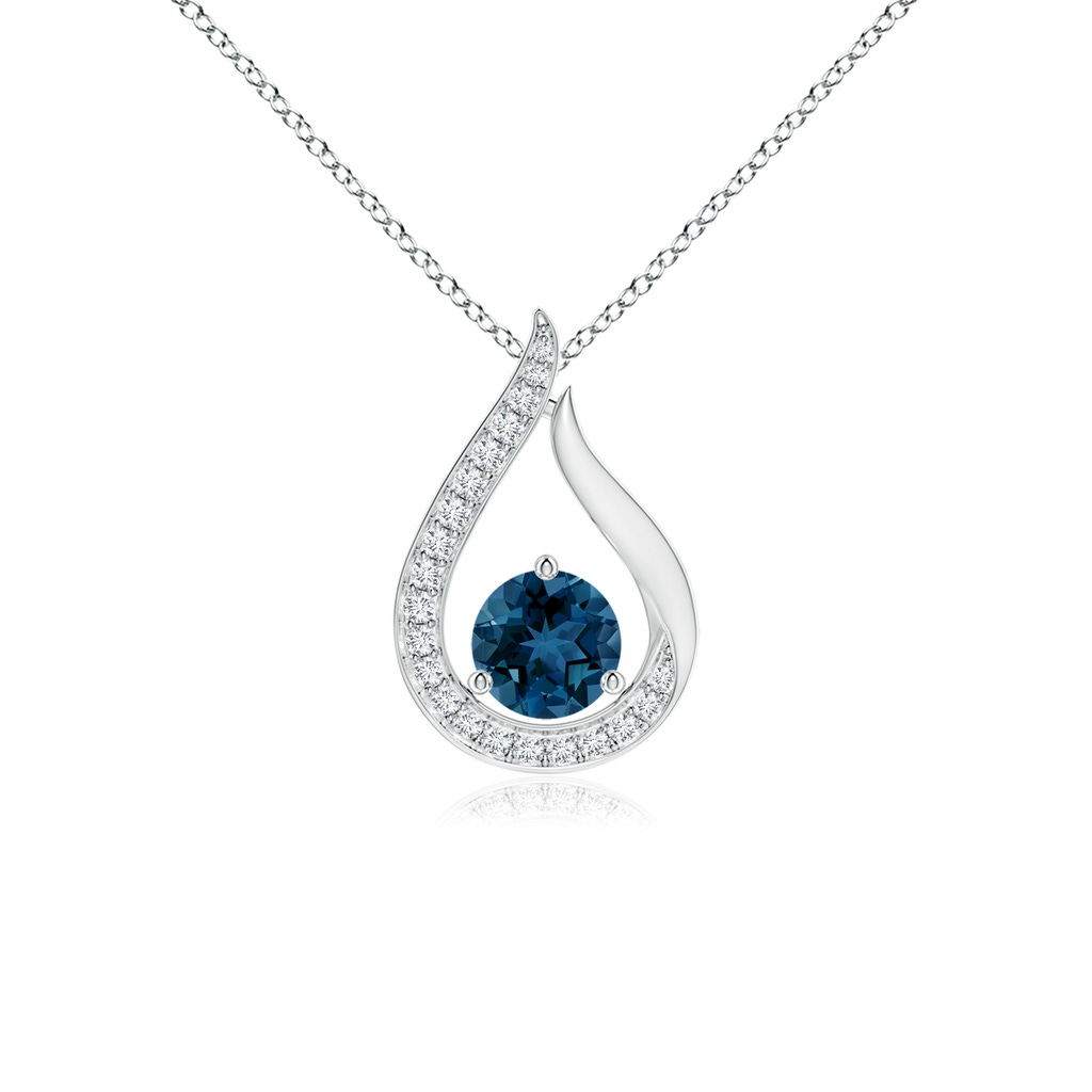 5mm AAA Floating London Blue Topaz Tulip Pendant with Diamonds in White Gold