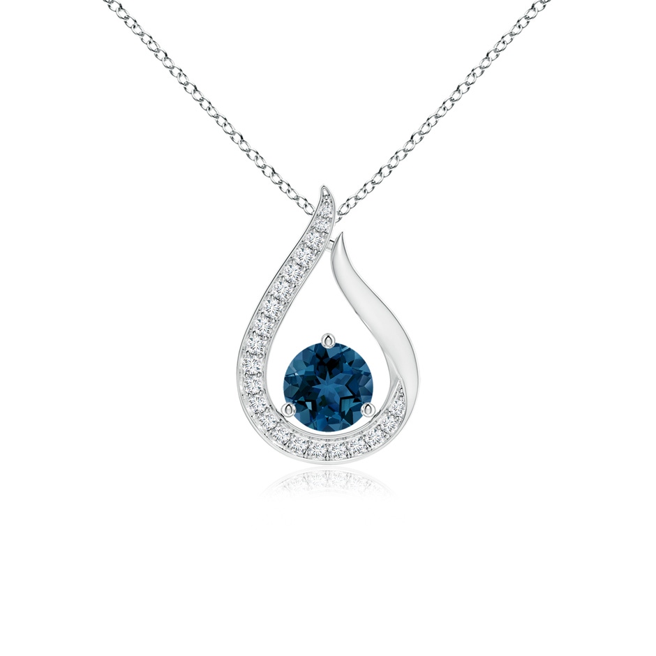 5mm AAA Floating London Blue Topaz Tulip Pendant with Diamonds in White Gold 