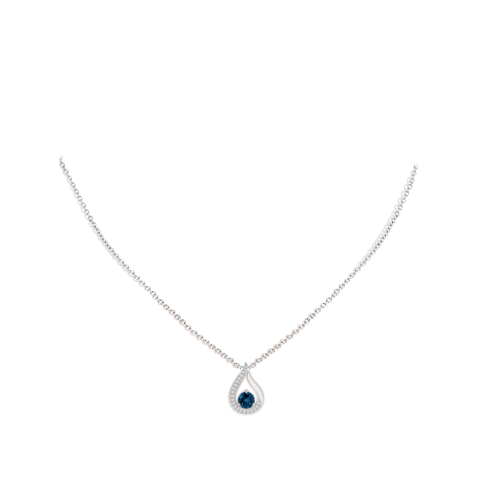 5mm AAA Floating London Blue Topaz Tulip Pendant with Diamonds in White Gold pen