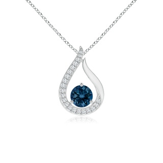 5mm AAAA Floating London Blue Topaz Tulip Pendant with Diamonds in P950 Platinum