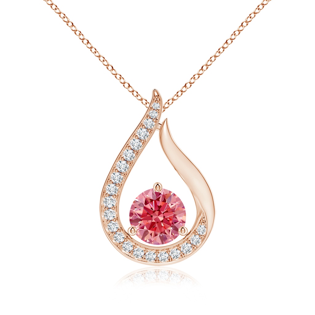 6.1mm AAAA Floating Fancy Intense Pink Diamond Tulip Pendant in Rose Gold