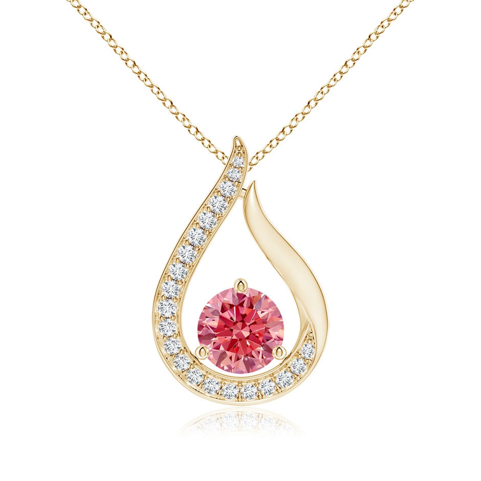 6.1mm AAAA Floating Fancy Intense Pink Diamond Tulip Pendant in Yellow Gold 
