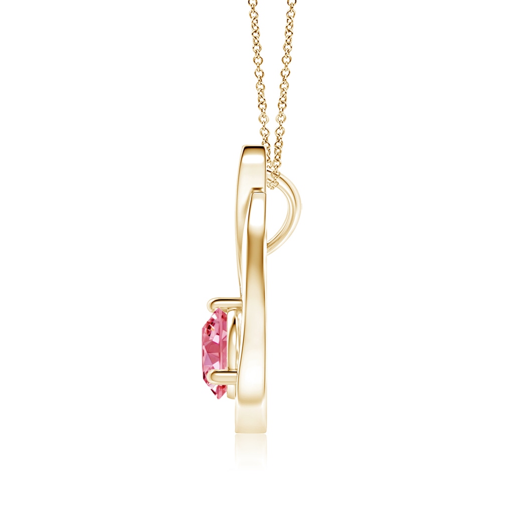 6.1mm AAAA Floating Fancy Intense Pink Diamond Tulip Pendant in Yellow Gold - side 199