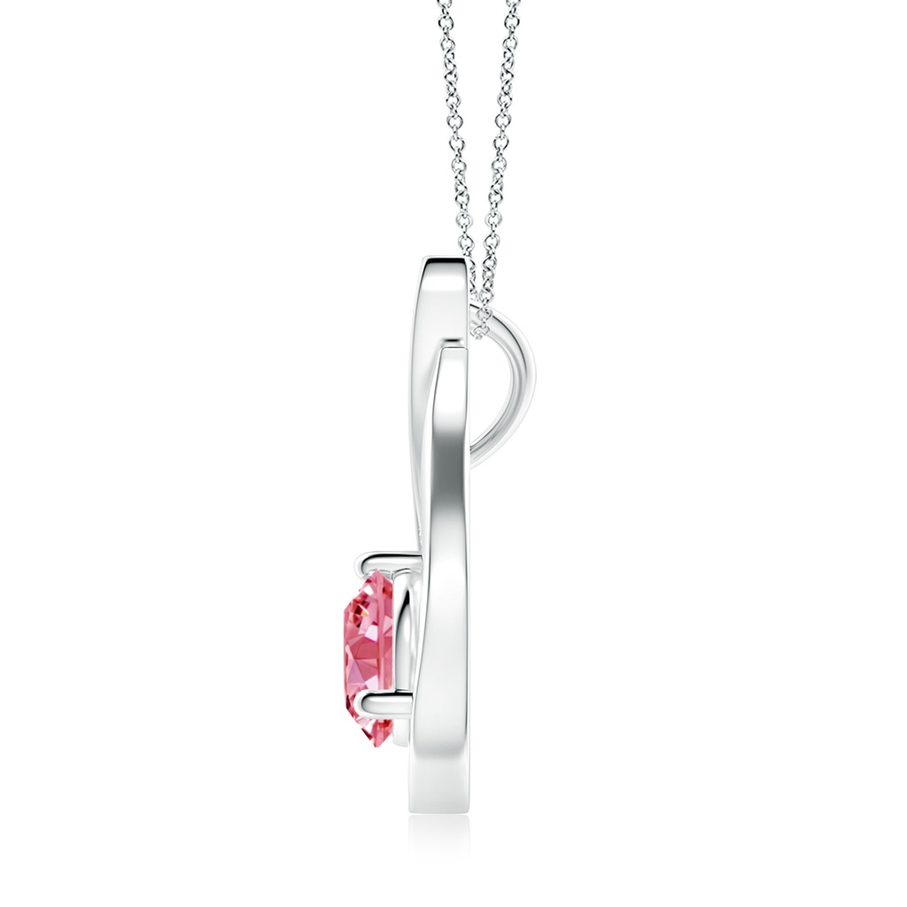 7mm AAAA Floating Fancy Intense Pink Diamond Tulip Pendant in White Gold - side 199