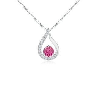 4mm AAA Floating Pink Sapphire Tulip Pendant with Diamonds in White Gold