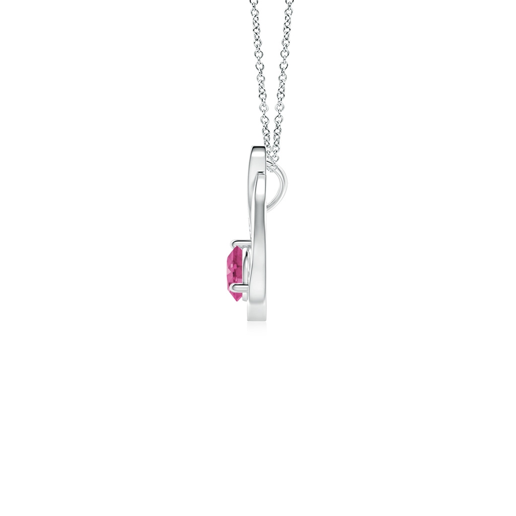 4mm AAAA Floating Pink Sapphire Tulip Pendant with Diamonds in P950 Platinum Side-1