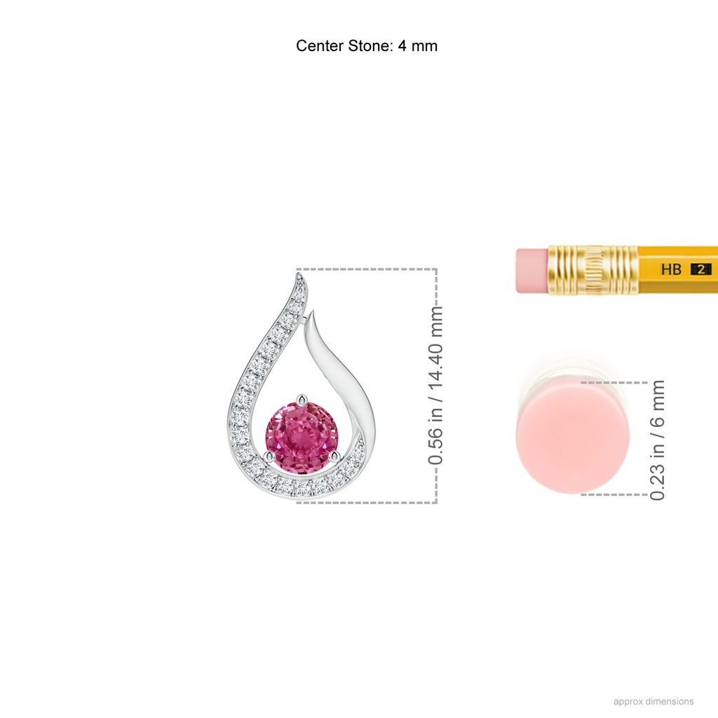 4mm AAAA Floating Pink Sapphire Tulip Pendant with Diamonds in P950 Platinum Ruler
