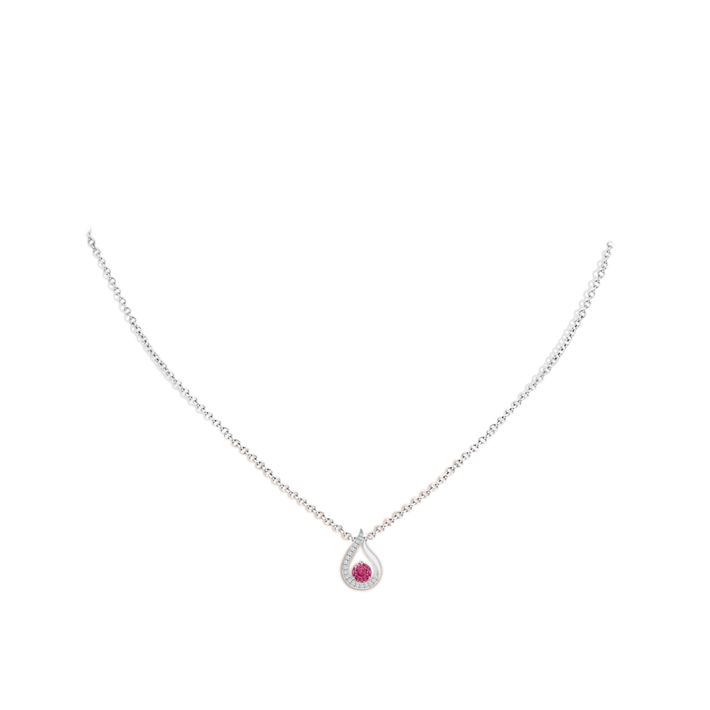 4mm AAAA Floating Pink Sapphire Tulip Pendant with Diamonds in P950 Platinum Body-Neck