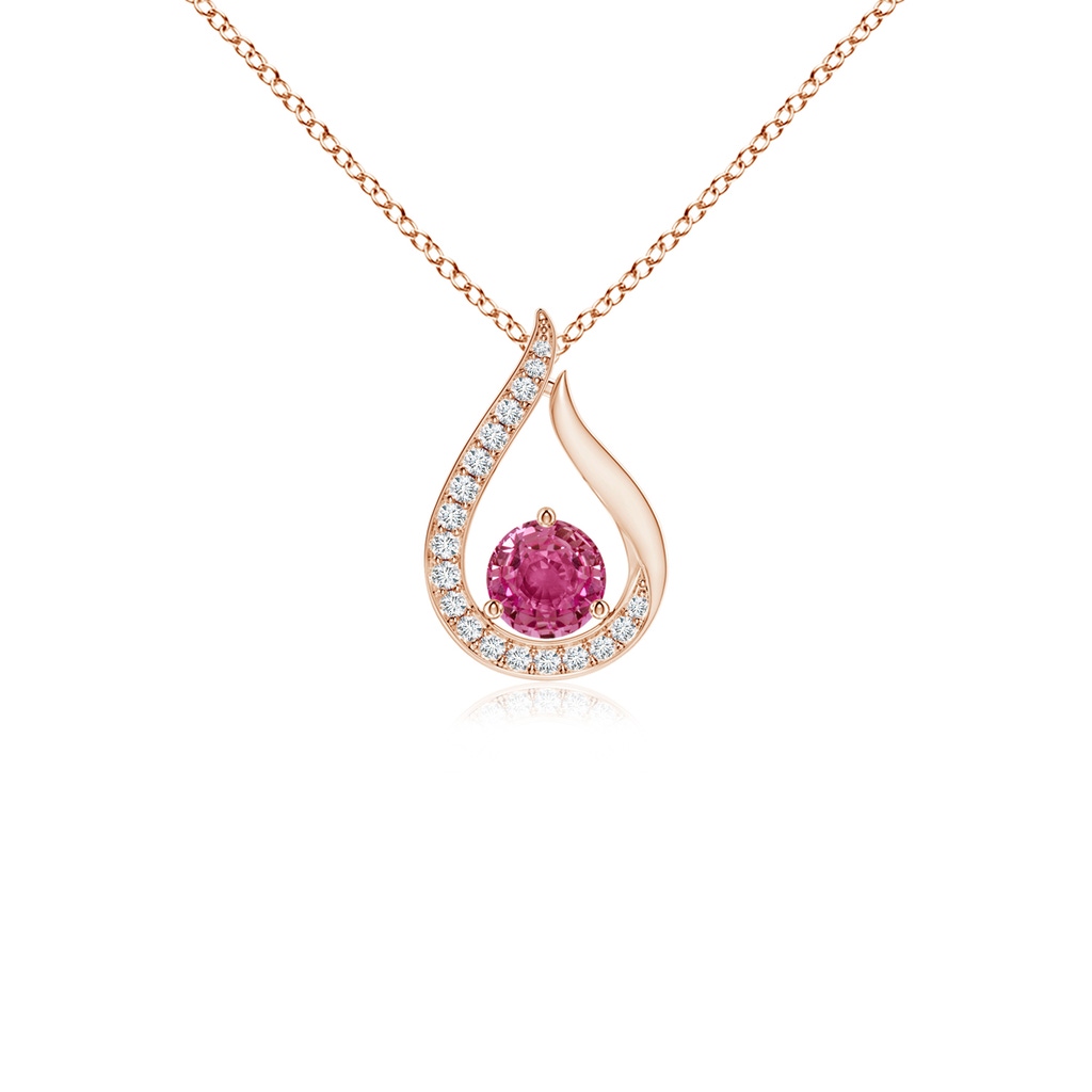 4mm AAAA Floating Pink Sapphire Tulip Pendant with Diamonds in Rose Gold