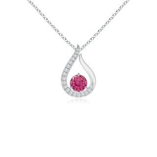 4mm AAAA Floating Pink Sapphire Tulip Pendant with Diamonds in White Gold