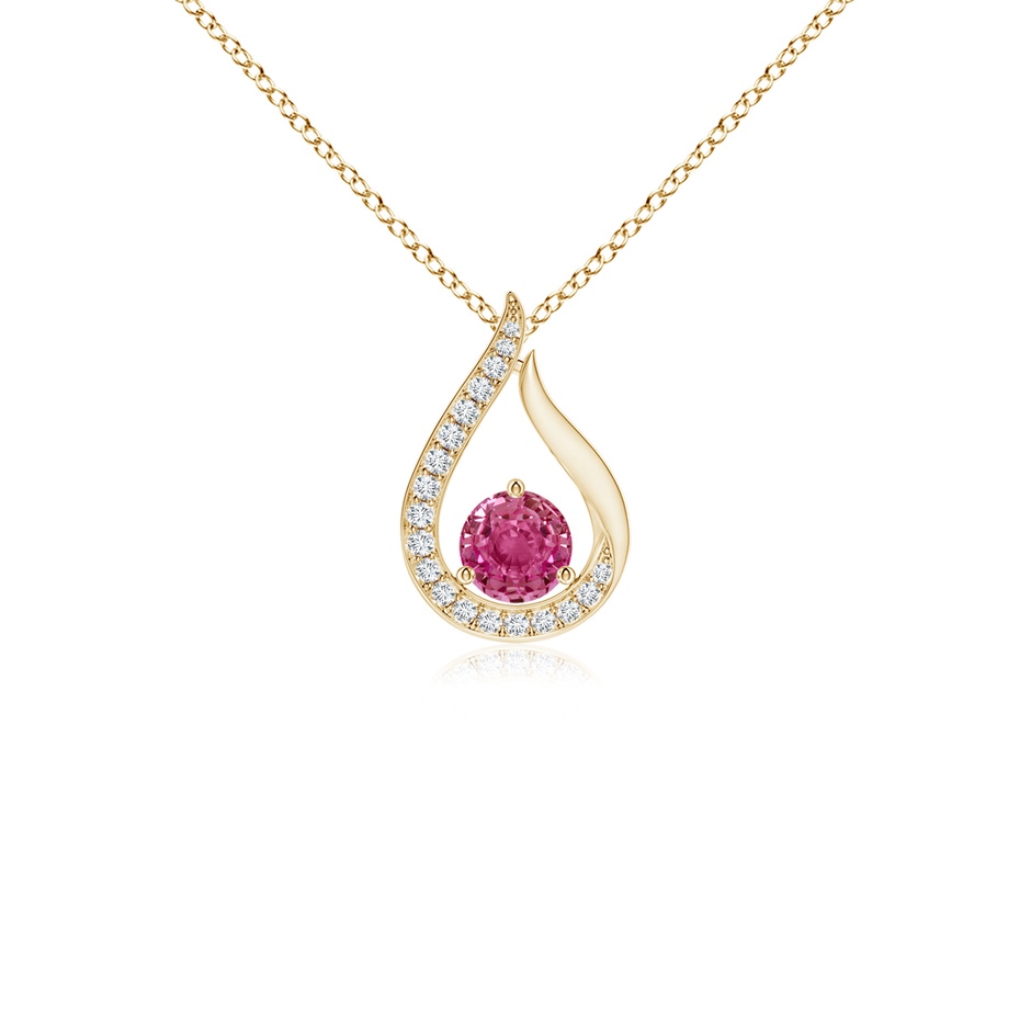 4mm AAAA Floating Pink Sapphire Tulip Pendant with Diamonds in Yellow Gold 