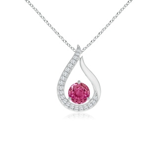 5mm AAAA Floating Pink Sapphire Tulip Pendant with Diamonds in P950 Platinum