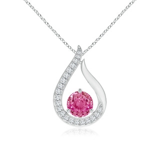 6mm AAA Floating Pink Sapphire Tulip Pendant with Diamonds in White Gold