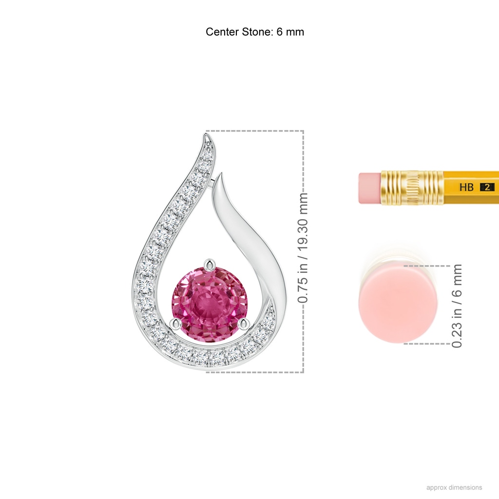 6mm AAAA Floating Pink Sapphire Tulip Pendant with Diamonds in P950 Platinum Ruler