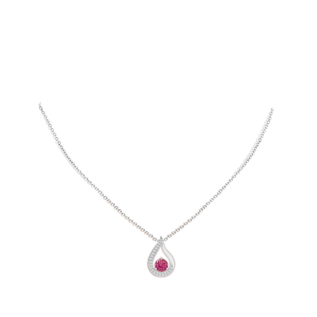 6mm AAAA Floating Pink Sapphire Tulip Pendant with Diamonds in P950 Platinum Body-Neck