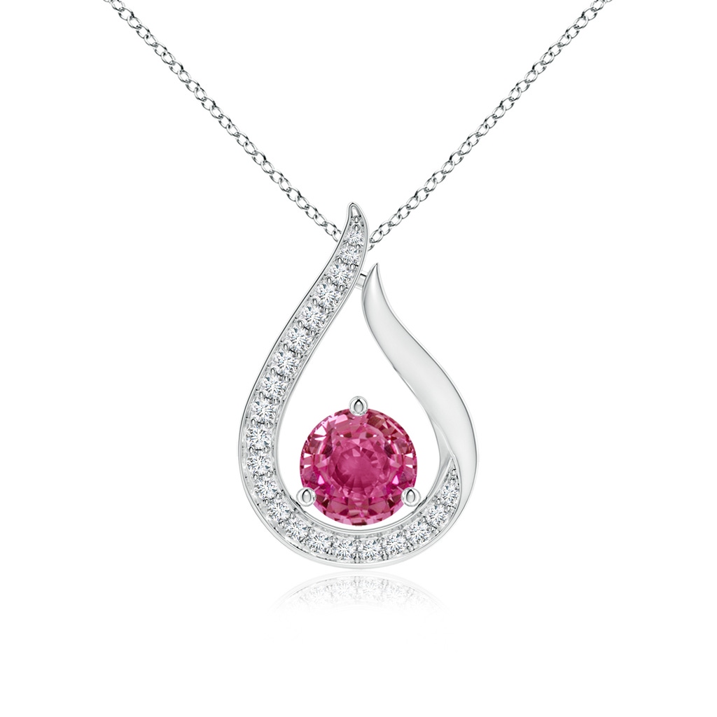 6mm AAAA Floating Pink Sapphire Tulip Pendant with Diamonds in White Gold