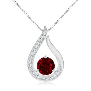 7mm AAAA Floating Ruby Tulip Pendant with Diamonds in P950 Platinum