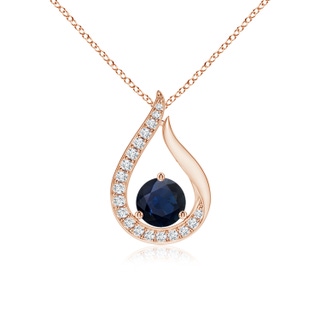 4mm A Floating Blue Sapphire Tulip Pendant with Diamonds in 9K Rose Gold
