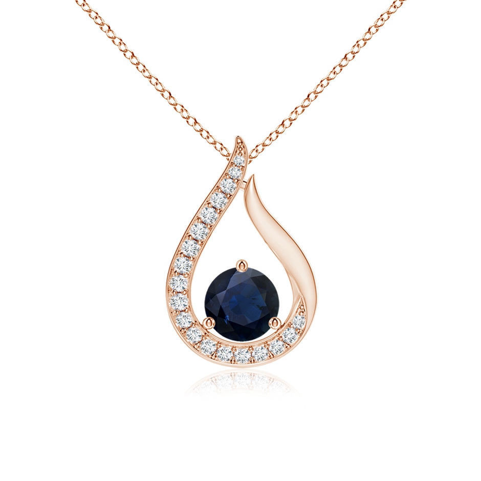 4mm A Floating Blue Sapphire Tulip Pendant with Diamonds in 9K Rose Gold 