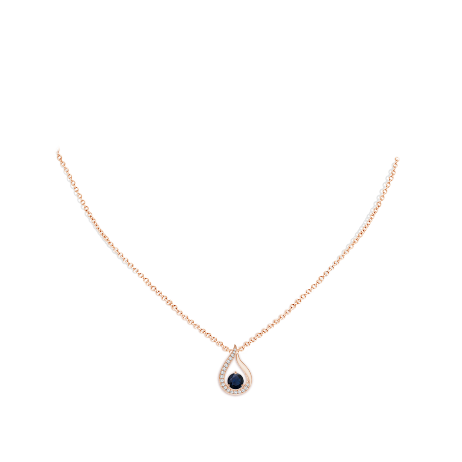 4mm A Floating Blue Sapphire Tulip Pendant with Diamonds in 9K Rose Gold pen
