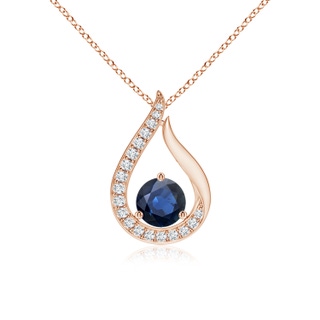 4mm AA Floating Blue Sapphire Tulip Pendant with Diamonds in 10K Rose Gold