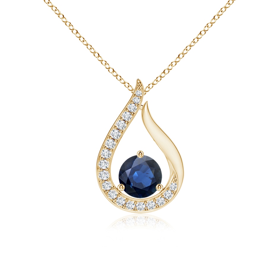 4mm AA Floating Blue Sapphire Tulip Pendant with Diamonds in Yellow Gold 