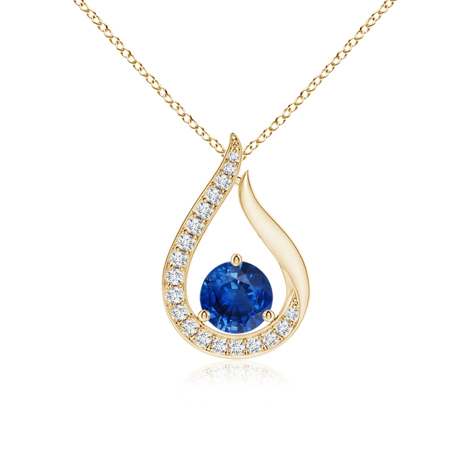 4mm AAA Floating Blue Sapphire Tulip Pendant with Diamonds in 9K Yellow Gold 