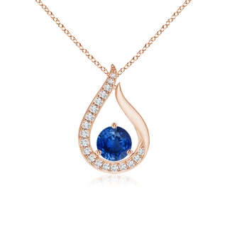 4mm AAA Floating Blue Sapphire Tulip Pendant with Diamonds in Rose Gold