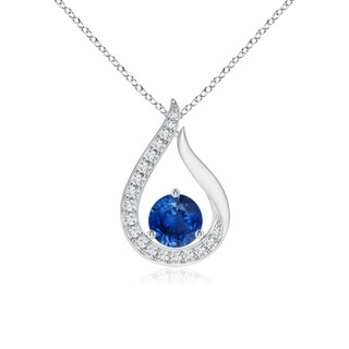 4mm AAA Floating Blue Sapphire Tulip Pendant with Diamonds in White Gold