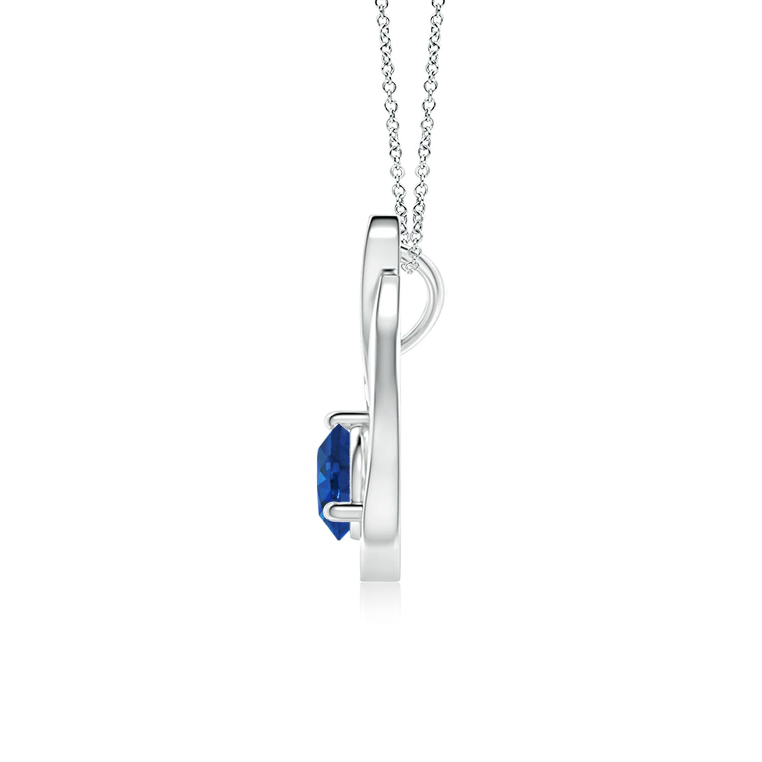 4mm AAA Floating Blue Sapphire Tulip Pendant with Diamonds in White Gold - side 3