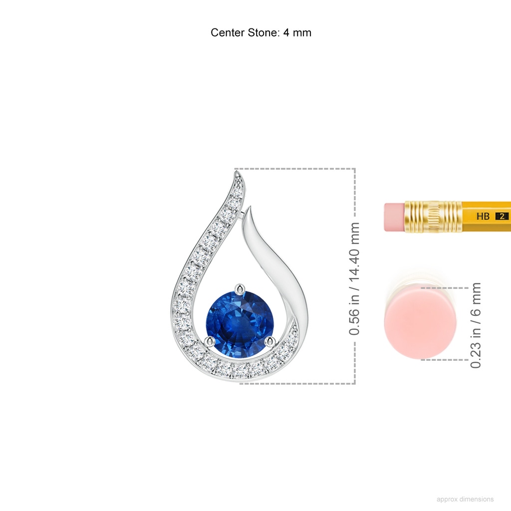 4mm AAA Floating Blue Sapphire Tulip Pendant with Diamonds in White Gold ruler