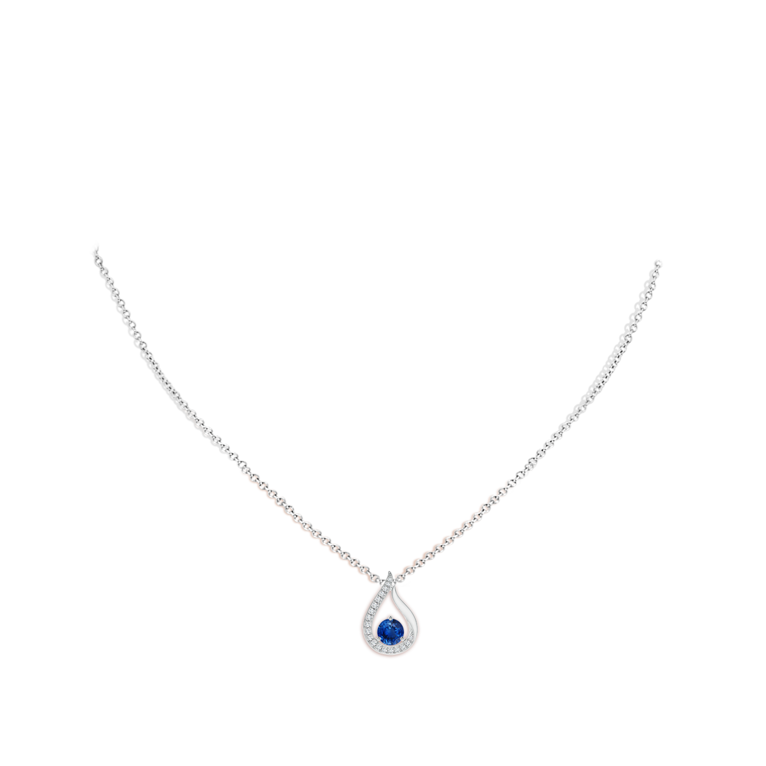 4mm AAA Floating Blue Sapphire Tulip Pendant with Diamonds in White Gold - body_neck