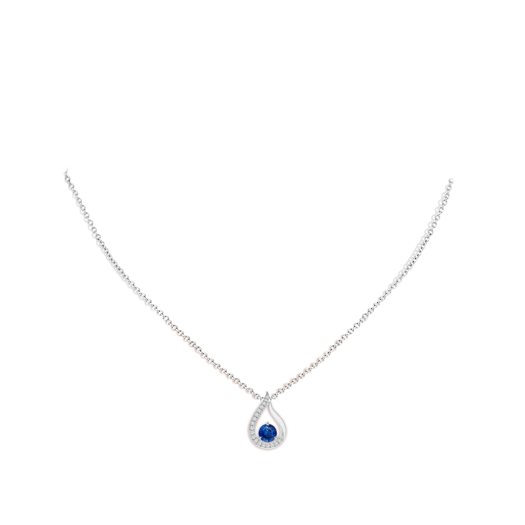 4mm AAA Floating Blue Sapphire Tulip Pendant with Diamonds in White Gold pen
