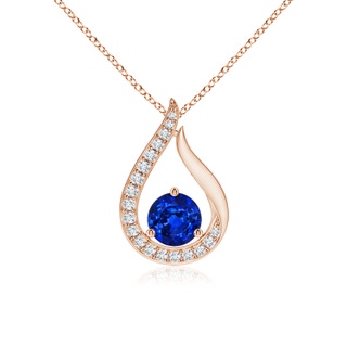 4mm AAAA Floating Blue Sapphire Tulip Pendant with Diamonds in 10K Rose Gold