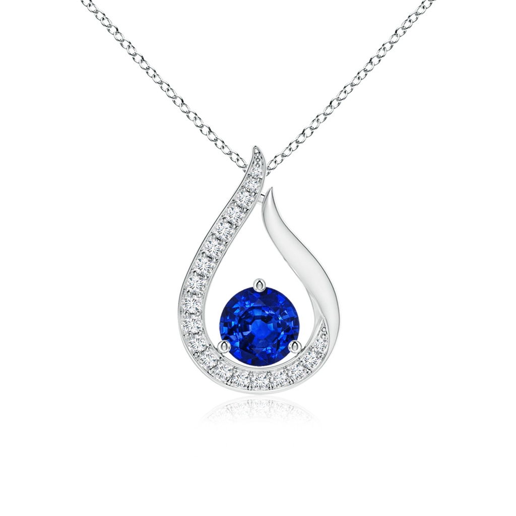 4mm AAAA Floating Blue Sapphire Tulip Pendant with Diamonds in P950 Platinum 