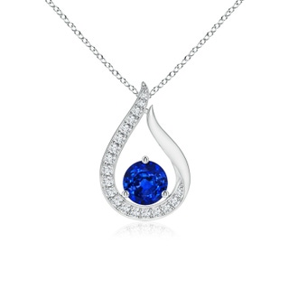 4mm AAAA Floating Blue Sapphire Tulip Pendant with Diamonds in P950 Platinum