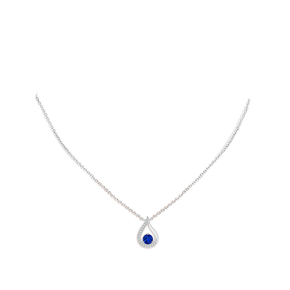 4mm AAAA Floating Blue Sapphire Tulip Pendant with Diamonds in P950 Platinum pen