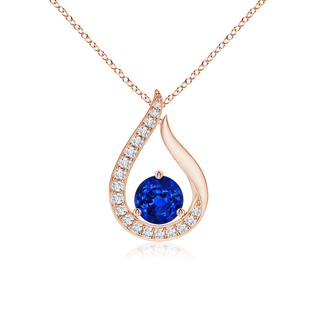 4mm AAAA Floating Blue Sapphire Tulip Pendant with Diamonds in Rose Gold