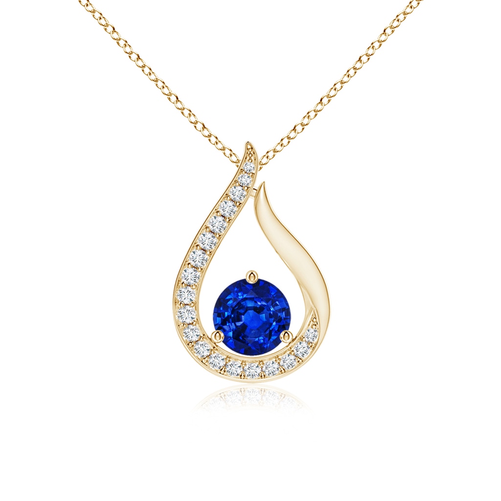 4mm AAAA Floating Blue Sapphire Tulip Pendant with Diamonds in Yellow Gold