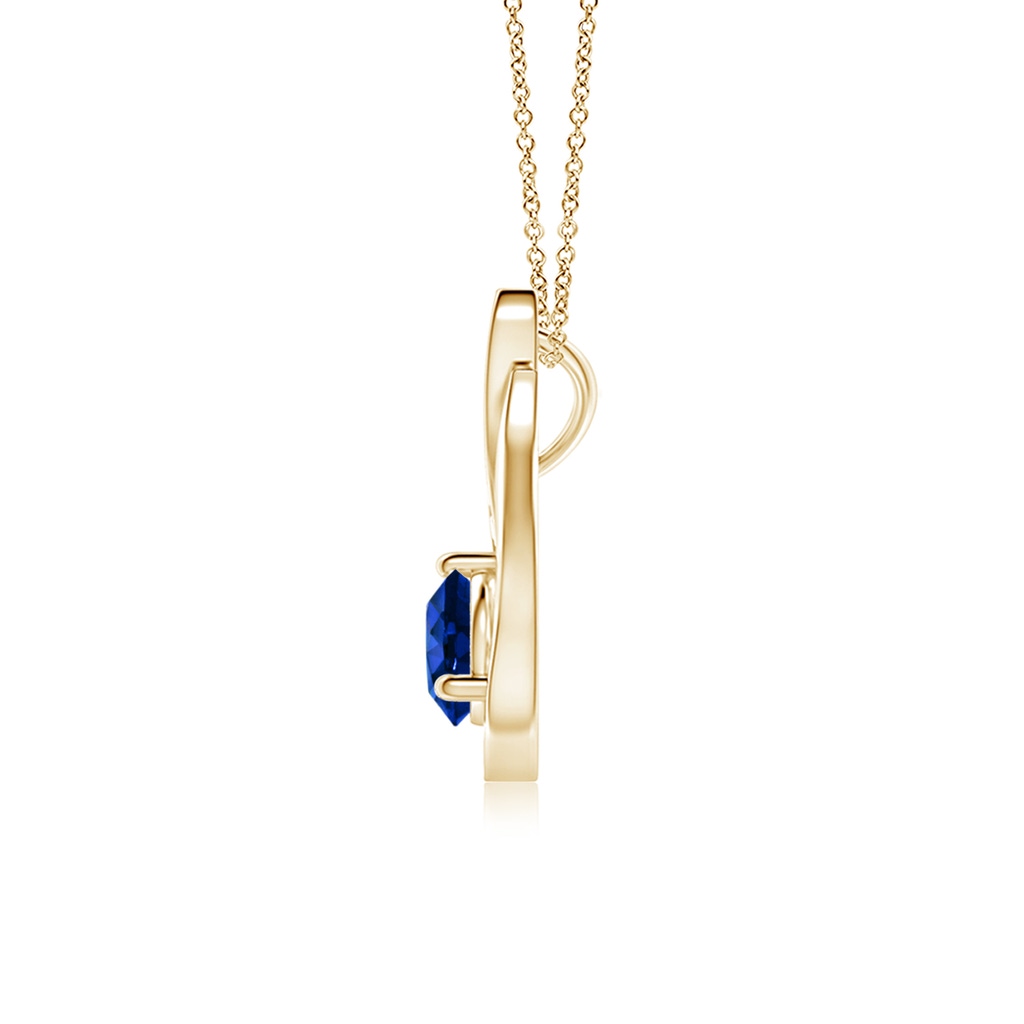 4mm AAAA Floating Blue Sapphire Tulip Pendant with Diamonds in Yellow Gold Side 199