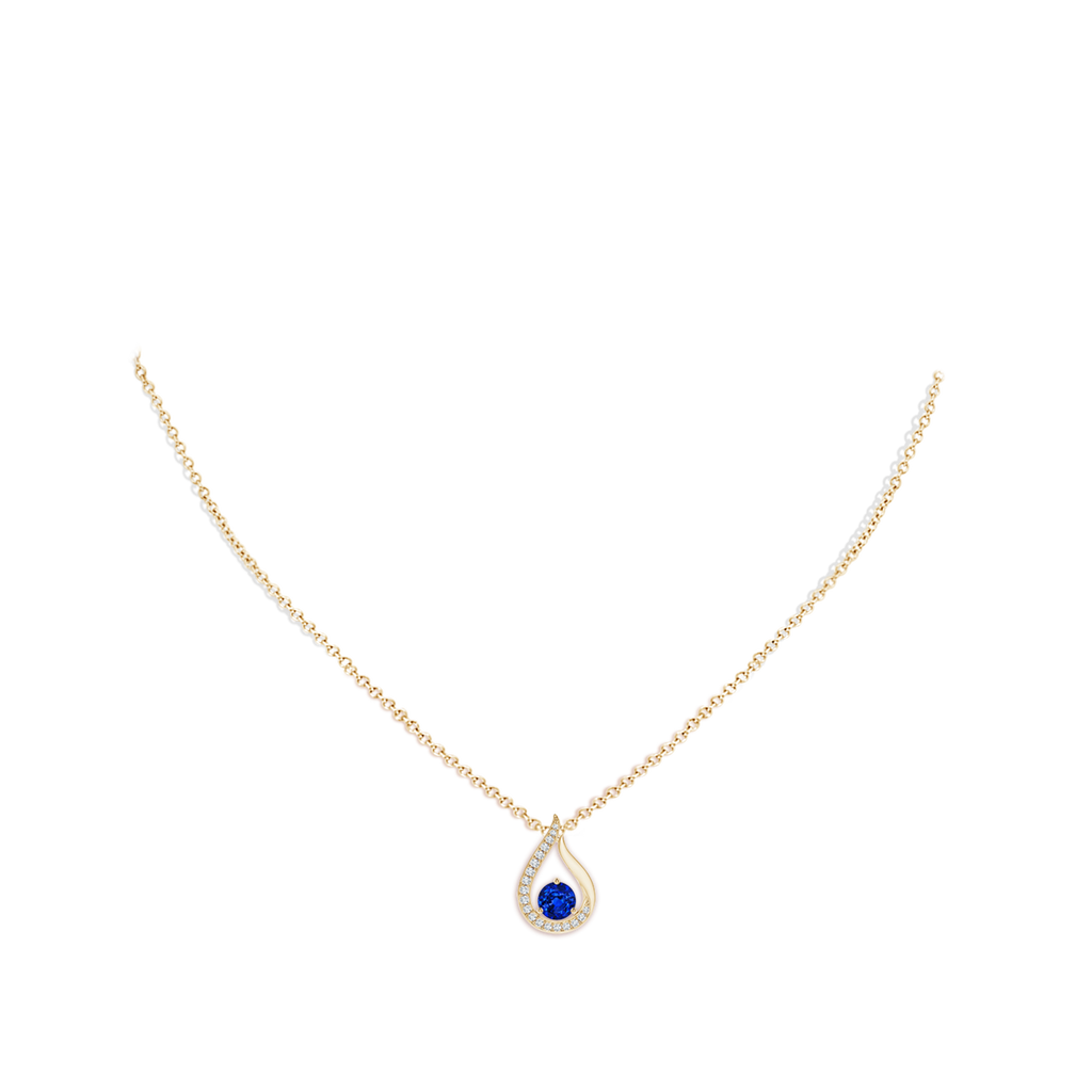 4mm AAAA Floating Blue Sapphire Tulip Pendant with Diamonds in Yellow Gold pen