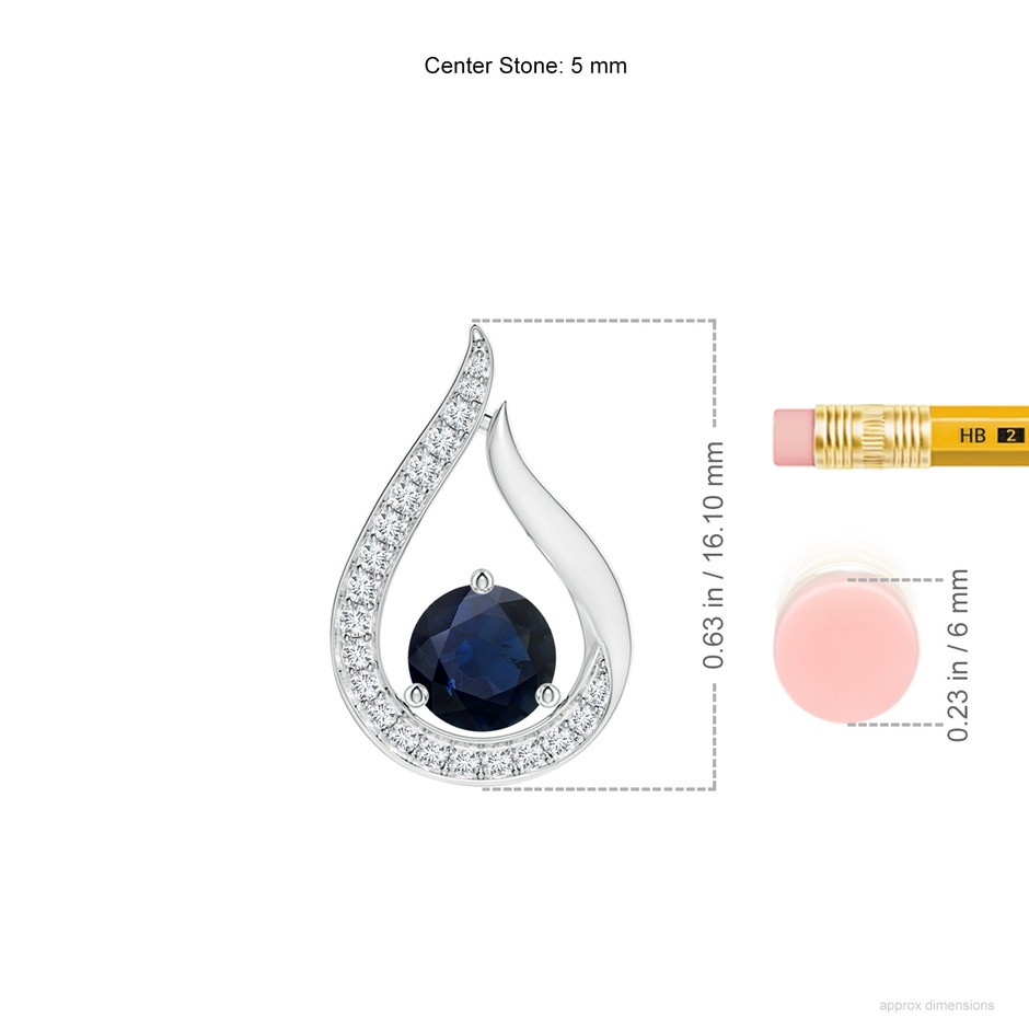 5mm A Floating Blue Sapphire Tulip Pendant with Diamonds in P950 Platinum ruler