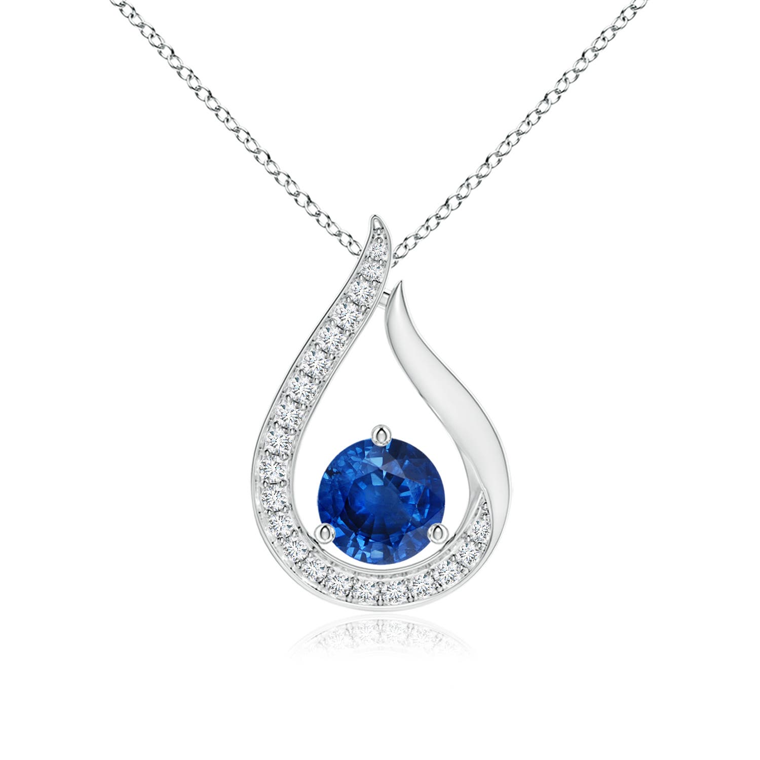5mm AAA Floating Blue Sapphire Tulip Pendant with Diamonds in 18CT White Gold