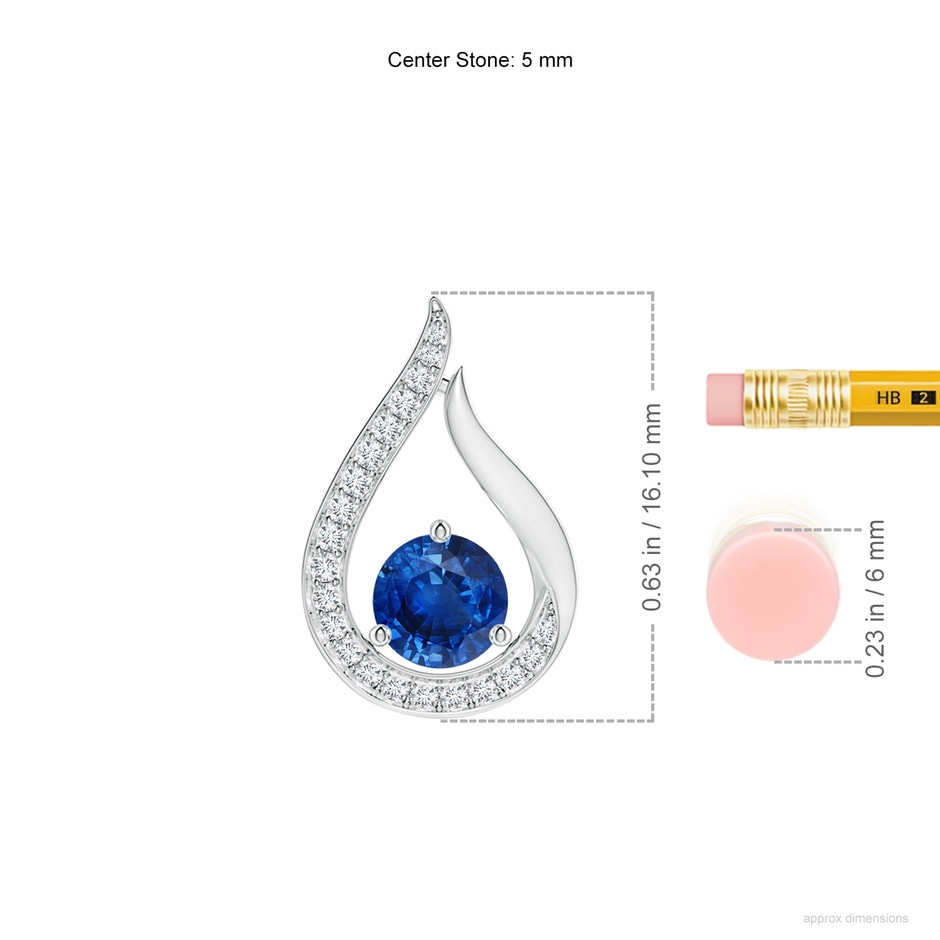 5mm AAA Floating Blue Sapphire Tulip Pendant with Diamonds in White Gold ruler