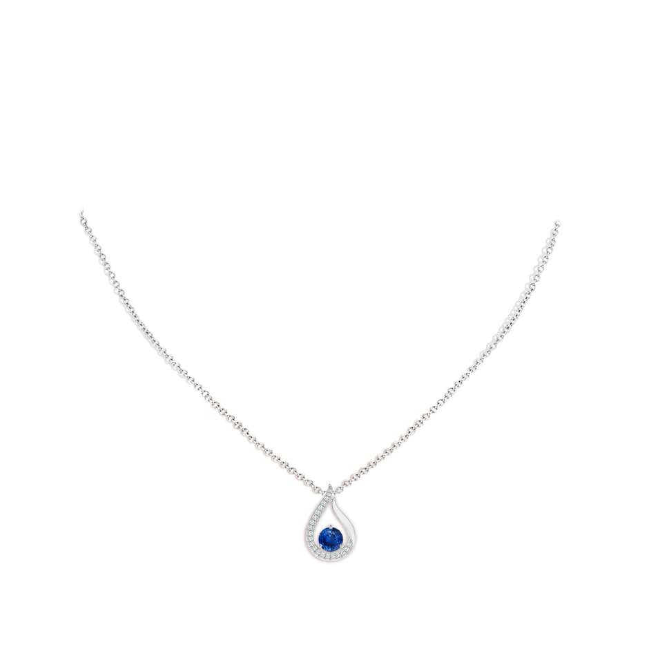 5mm AAA Floating Blue Sapphire Tulip Pendant with Diamonds in White Gold pen